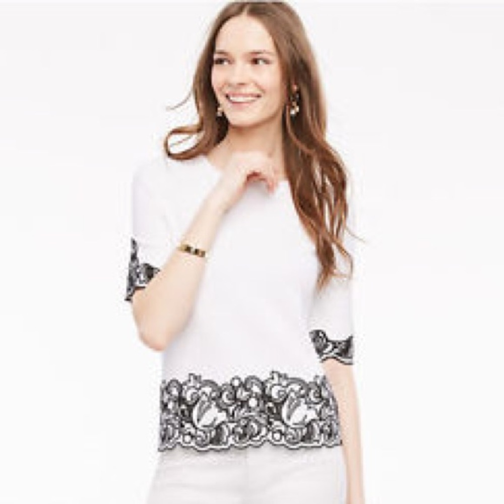 Ann Taylor Embroidered Floral Short Sleeve Sweater